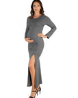 Long Sleeve Side Slit  Maternity Maxi Dress