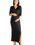 Floral V-Neck Side Slit Maternity Maxi Dress