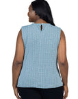 Plus Size Blue Print Pleated Crew Neckline Back Closure Sleeveless Top
