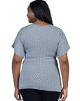 Plus Size V Neck Geometric Print Knot Front Kimono Sleeve Top
