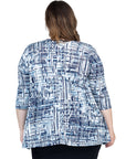 Navy Print Plus Size Elbow Length Sleeve Open Cardigan