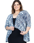 Navy Print Plus Size Elbow Length Sleeve Open Cardigan