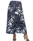 Black and White Floral Plus Size Elastic Waist Ankle Length Comfortable Maxi Skirt