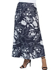 Black and White Floral Plus Size Elastic Waist Ankle Length Comfortable Maxi Skirt