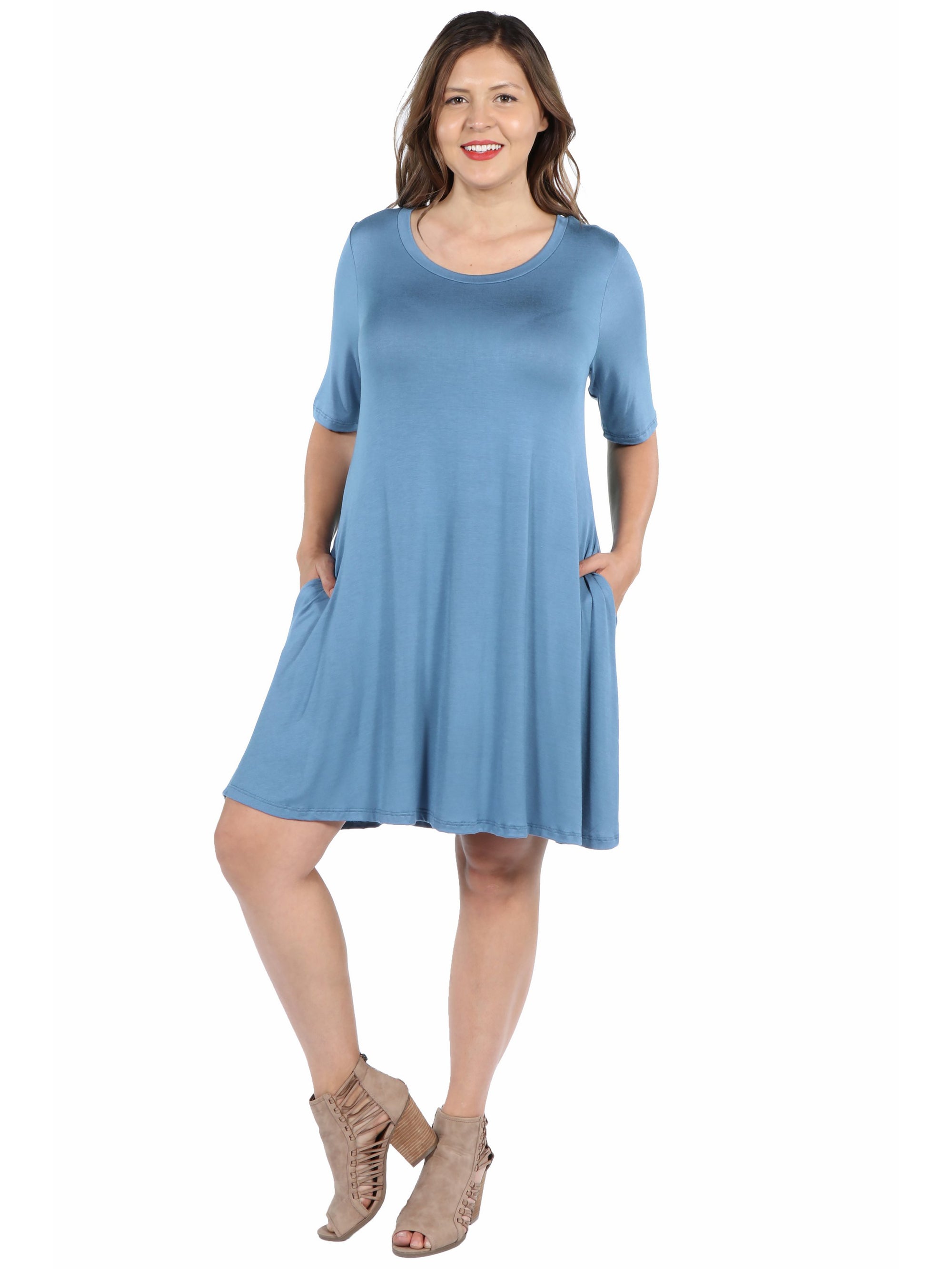 Knee Length Plus Size Pocket T Shirt Dress