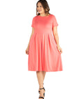 Short Sleeve Plus Size  Midi Skater Dress With Pockets