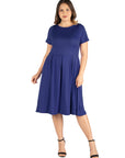 Short Sleeve Plus Size  Midi Skater Dress With Pockets