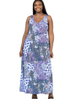 Plus Size Purple Paisley Sleeveless V Neck Maxi Dress With Pockets