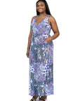 Plus Size Purple Paisley Sleeveless V Neck Maxi Dress With Pockets