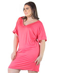 Plus Size Solid Color Loose Fit V Neck T Shirt Style Knee Length Dress