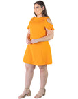 Plus Size Ruffle Cold Shoulder A Line Knee Length Dress