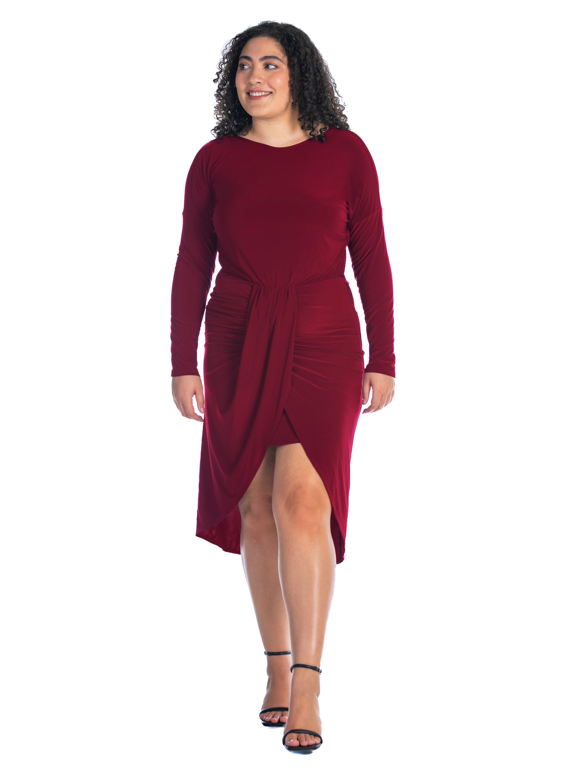 Long Sleeve Dressy Tulip Skirt Knee Length Plus Size Dress