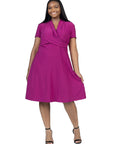 Plus Size Short Sleeve Knee Length V Neck Rouched Wrap Dress