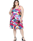 Plus Size Bright Pink Sleeveless Knee Length Tank Swing Dress