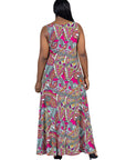 Plus Size Pink Paisley Print Scoop Neck A Line Sleeveless Maxi Dress
