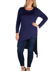 Long Sleeve Knee Length Asymmetrical Plus Size Tunic Top
