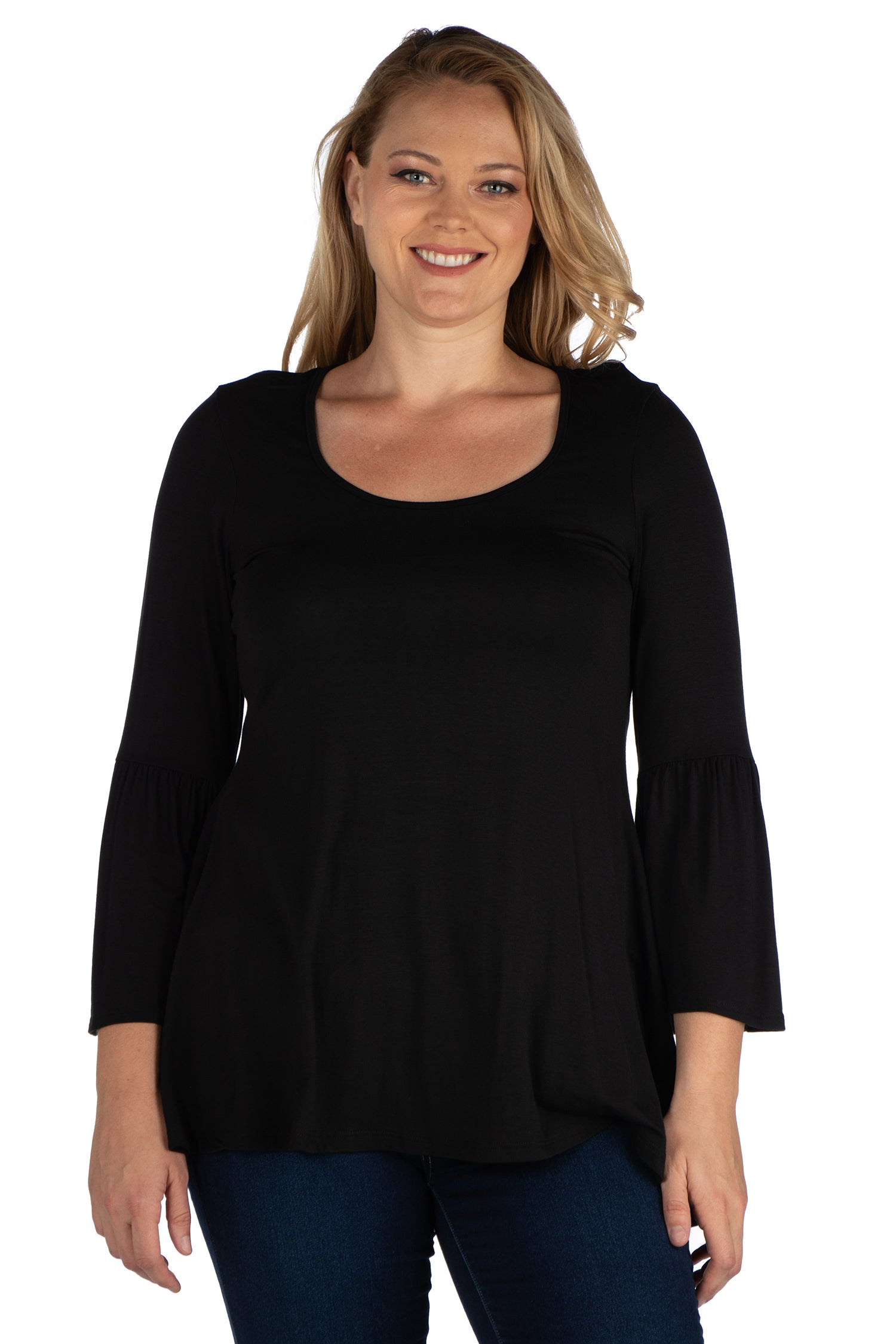 Long Bell Sleeve Flared Plus Size Tunic Top