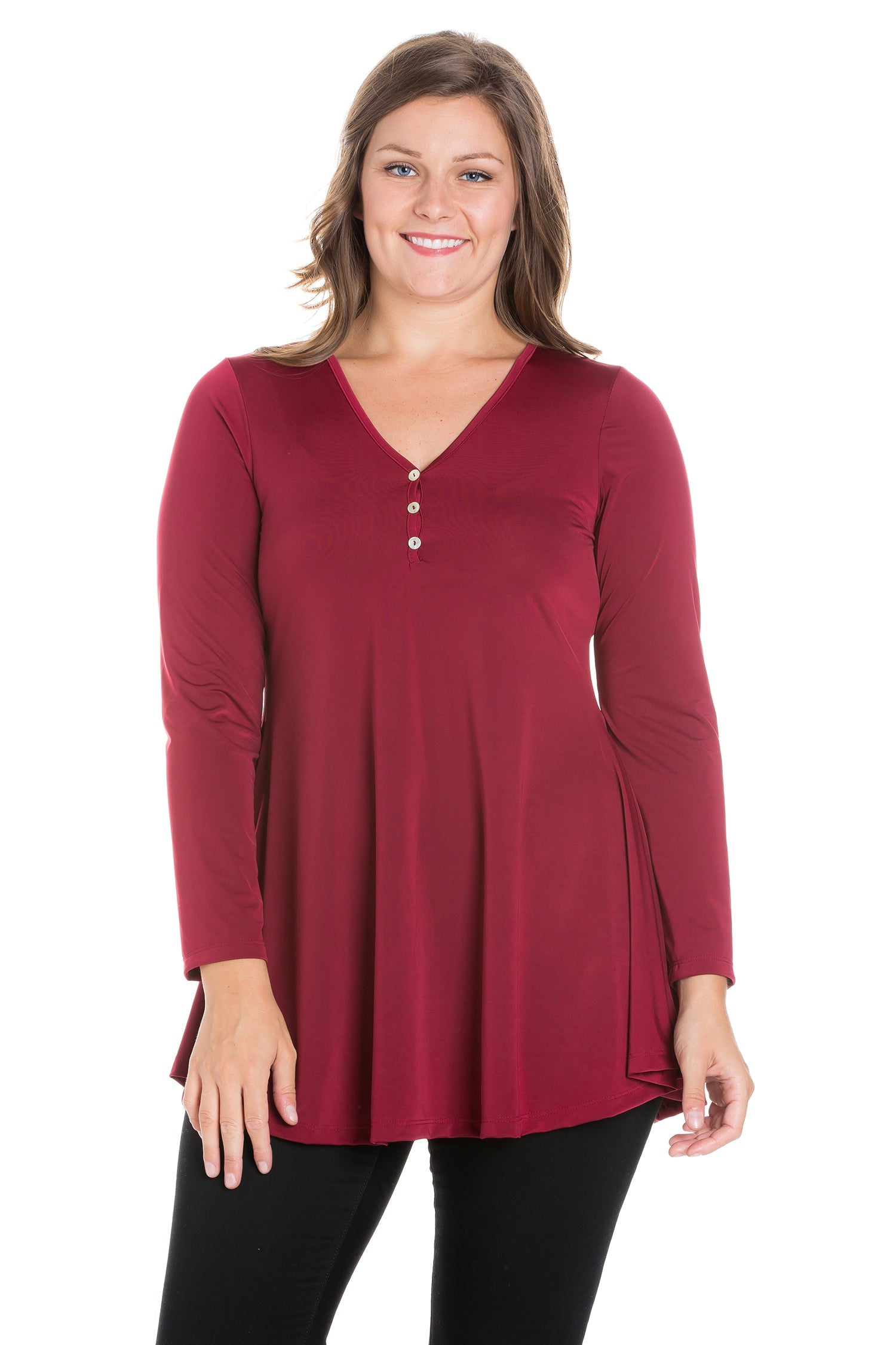 Flared Long Sleeve Plus Size Henley Tunic Top