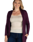 Open Front Lightweight Hooded Plus Size Cardigan