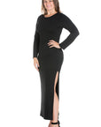 Long Sleeve Side Slit Fitted Plus Size Maxi Dress