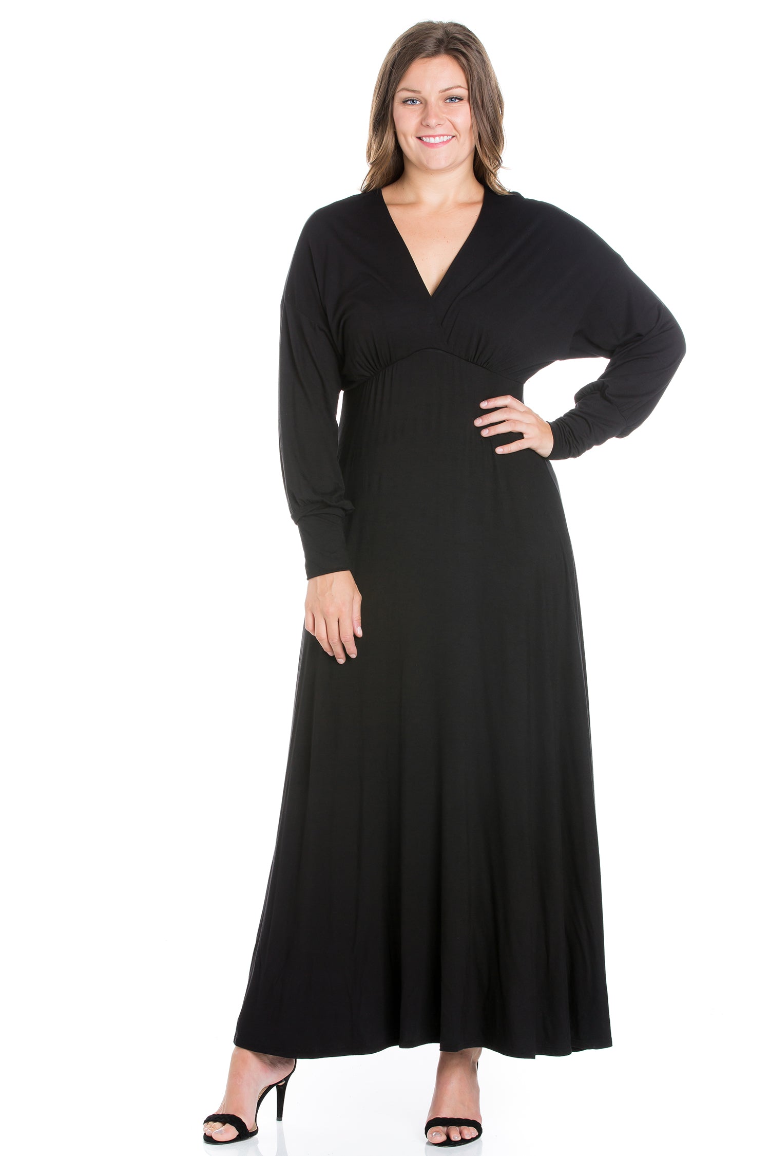 V-Neck Long Sleeve Plus Size Maxi Dress