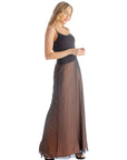 Solid Color Sheer Overlay Elastic Waist Dressy Maxi Skirt