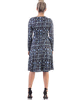 Grey Long Sleeve Knee Length Faux Wrap Dress