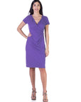 Womens Short Sleeve Knee Length Faux Wrap Dress