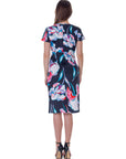 Black Floral Knee Length Short Sleeve Faux Wrap Dress