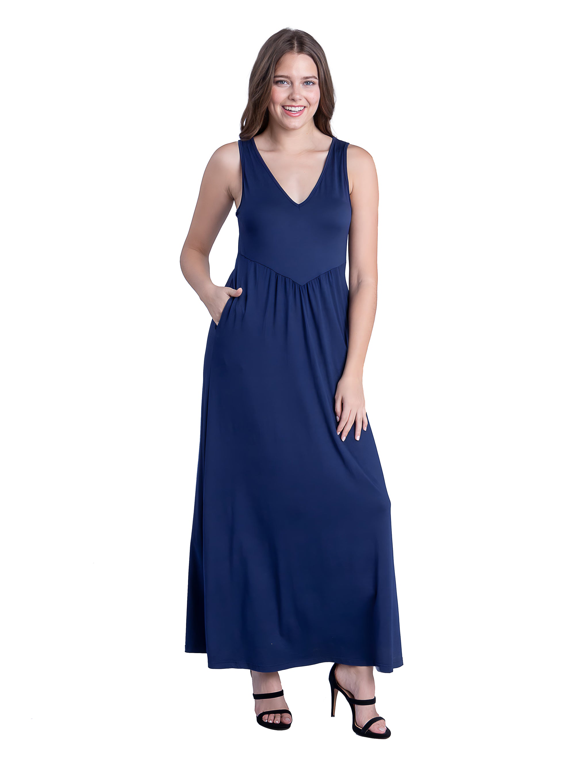 Sleeveless V Neck Maxi Dress with Pocket Detail