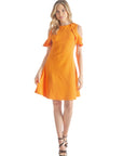 Ruffle Cold Shoulder A Line Knee Length Dress