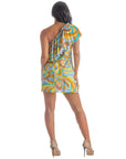 Yellow Floral Print One ShoulderRuffle Mini Dress
