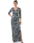 24seven Comfort Appare Green Faux Wrap Side Slit Plus Size Maxi Dress