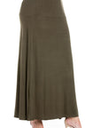 Womens Elastic Waist Solid Color Maxi Skirt