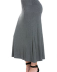 Womens Elastic Waist Solid Color Maxi Skirt