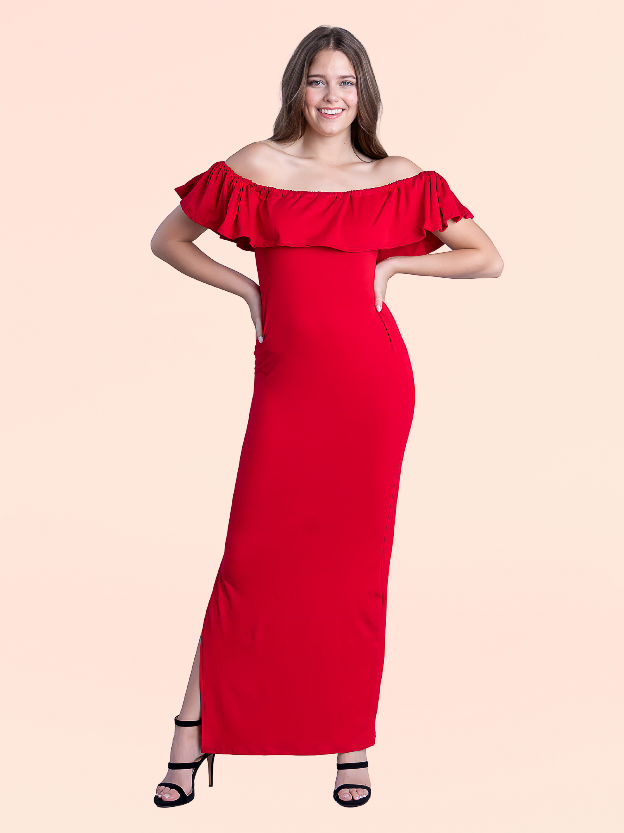 Off Shoulder Ruffle Detail Maxi Dress
