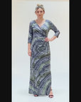 24seven Comfort Apparel Green Faux Wrap Side Slit Maxi Dress