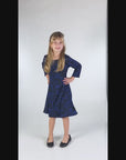 24seven Comfort Apparel Girls Black and Blue Long Sleeve Loose Fit Knee Length Tunic Pocket Dress
